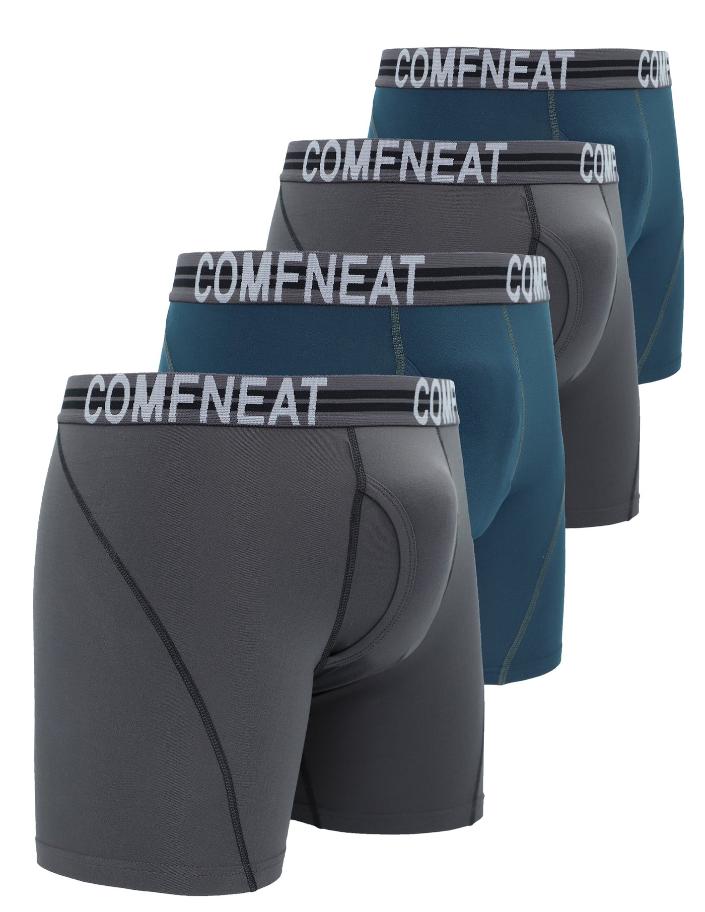 Comfneat Men's 4-Pack Athletic Boxer Briefs Sports Performance Underwear with Fly